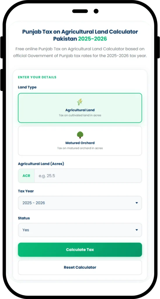 Punjab Tax on Agricultural Land Calculator Pakistan 2026-2027 1 Punjab Tax on Agricultural Land Calculator